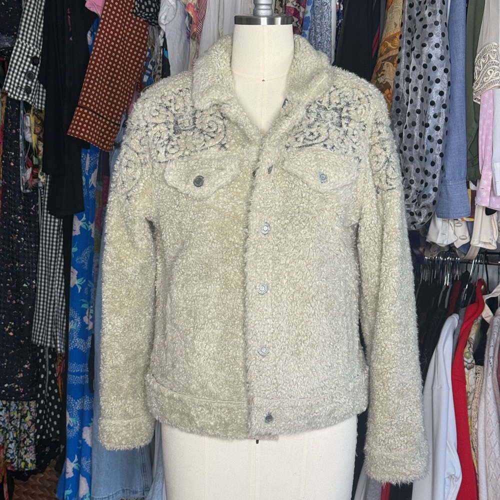 Lucky Brand Faux Shearling Sherpa Jacket with Denim Lining — Women’s Medium